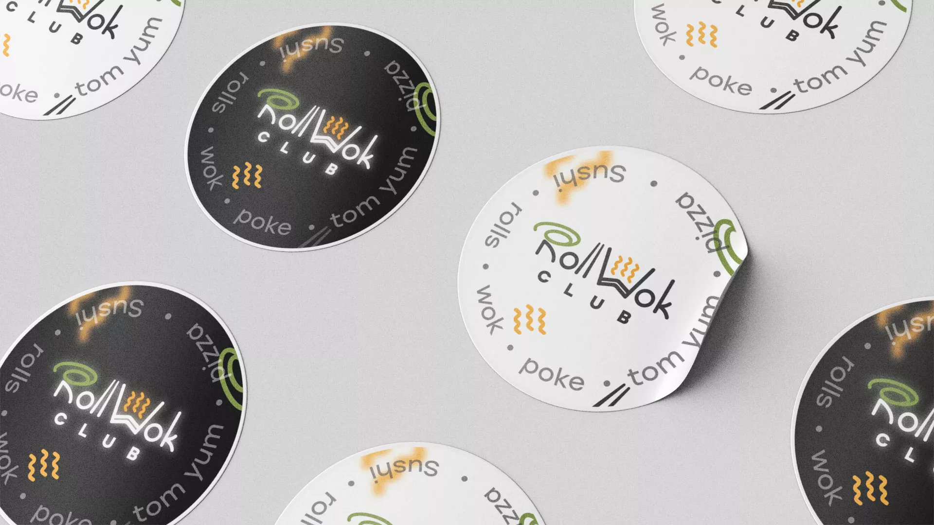 Разработка наклеек для суши-бара «Roll Wok Club» в Березниках